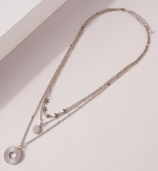 Triple Layered Necklace with Disc Charms