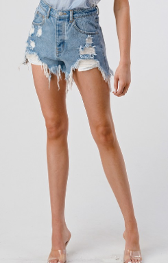 Light Washed Distressed Denim Shorts